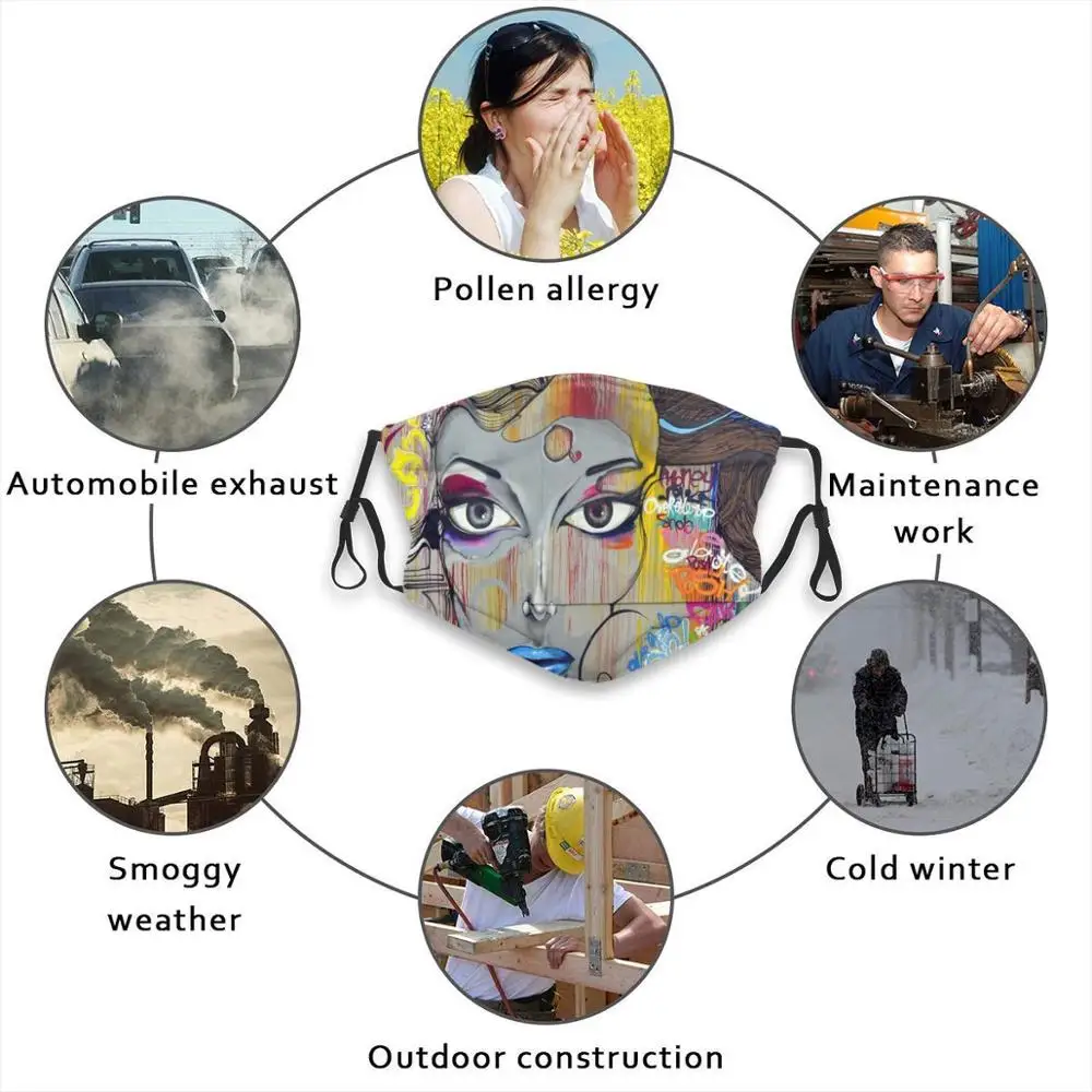 

Street Wall Women Arts Face Mask Washable Filter Summer Hot Sale Mouth Masks Street Art Cool Funny Banksy Cute Awesome Fun Love