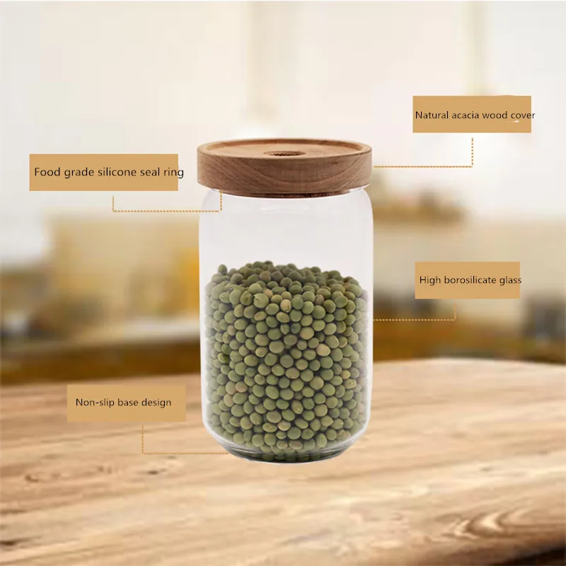 Стеклянная Герметичная Бутылка для хранения с деревянной крышкой прозрачная