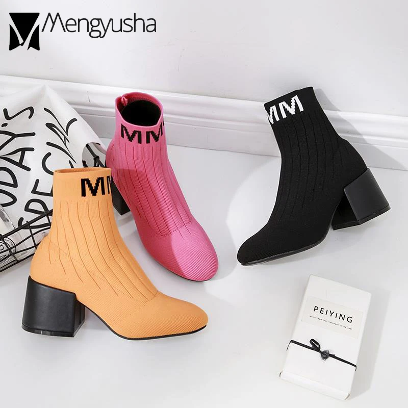 Роскошные носки с принтом в виде букв женские сапоги до середины икры из