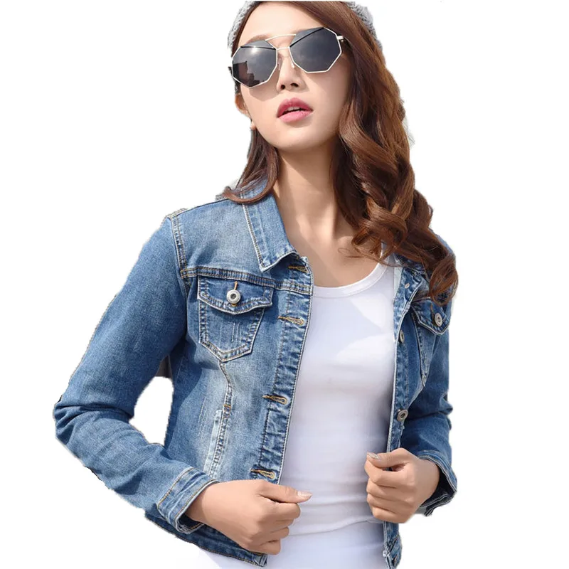 Модная короткая куртка для женщин светло голубой 2019 осень зима новый корейский