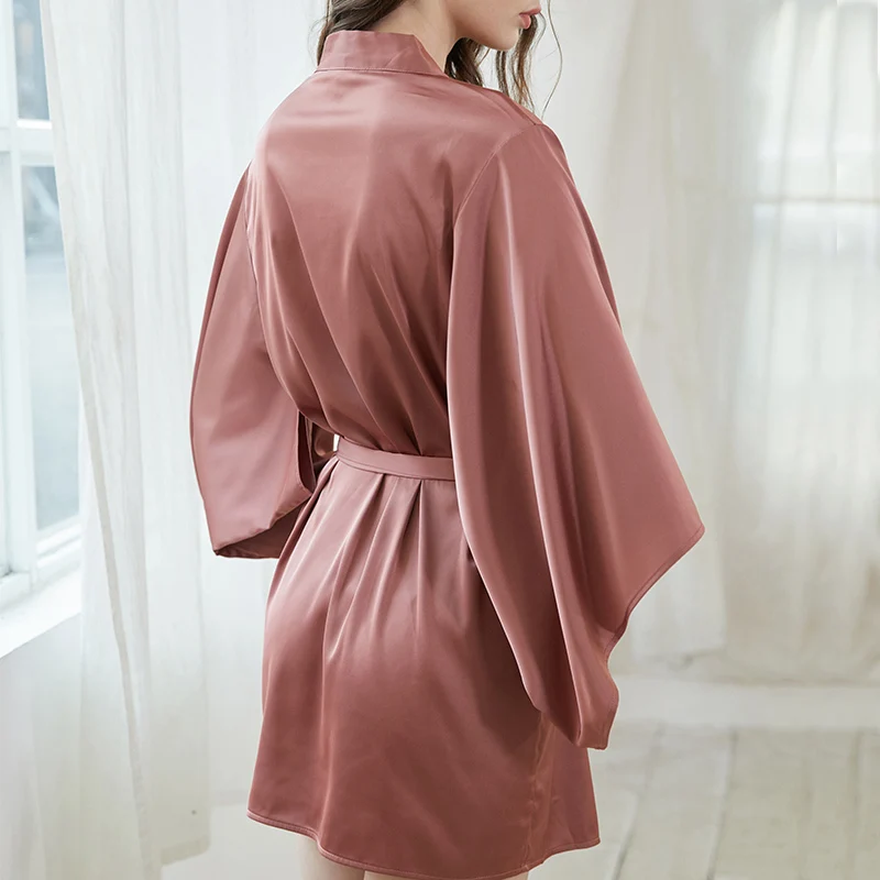 Женское шелковое кимоно BALALOUM желтая ночная рубашка Свадебные вечерние банные