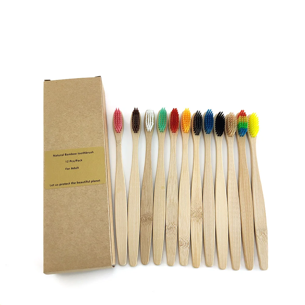 

New design 12 color bamboo toothbrush Eco Friendly wooden Tooth Brush Soft bristle Tip Charcoal adults oral care toothbrush