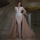 Элегантное платье-Русалка для выпускного вечера, длинное аппликация вечернее платье со съемным шлейфом и бисером, 2020