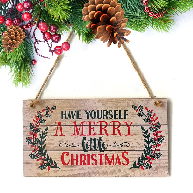 

2020 New Christmas Wooden Hanging Plaque Merry Christmas Door Sign Hanger Wall Decorations New year decor