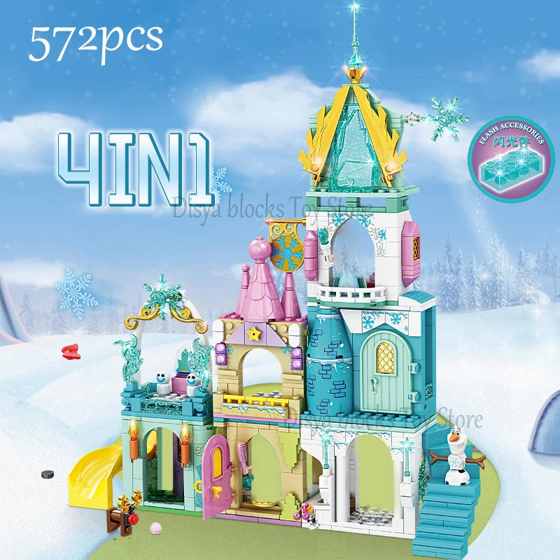 Disney Frozen The Elsa Magical Ice Castle Set Princess Anna Stacking House Building Blocks Bricks Toys For Kid's Creative Gifts