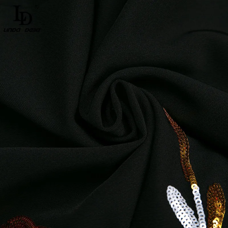 

LD LINDA DELLA Fashion Runway Autumn Bodycon Mermaid Dress Womwn Short sleeve Luxury Sequins O-neck Female Vintage Party Dress