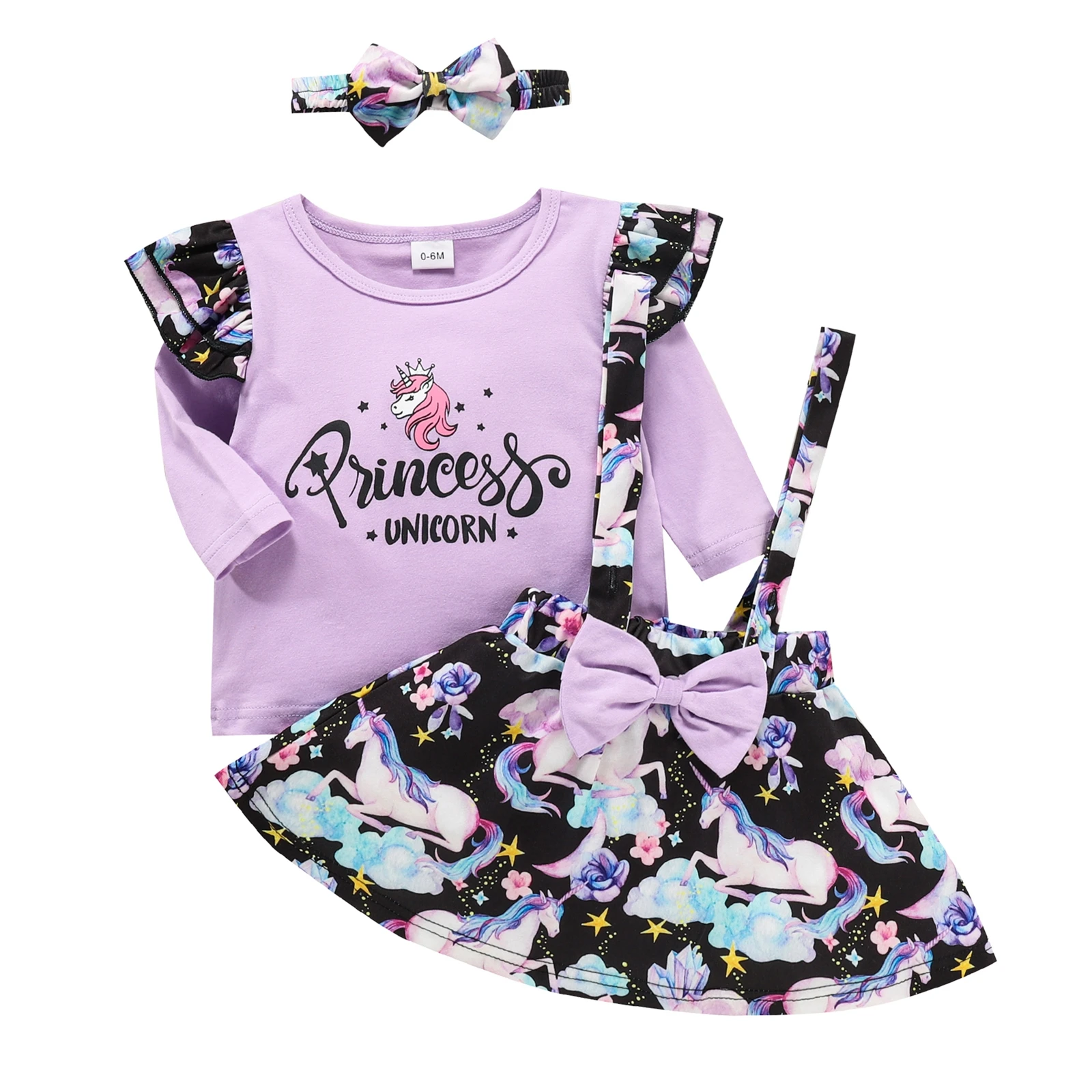 

Infant Baby Girl Clothes 3Pcs Floral Letter Print Long Sleeve Round Neck T-Shirt Bow Suspender Skirt Headband Children Clothing