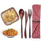 Портативная ложка-вилка набор деревянных столовых приборов, многоразовая, из бамбука