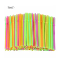 straws 10025pcs disposable flexible plastic drinking straws fluorescent straws party bar club diy drink straw bar accessories