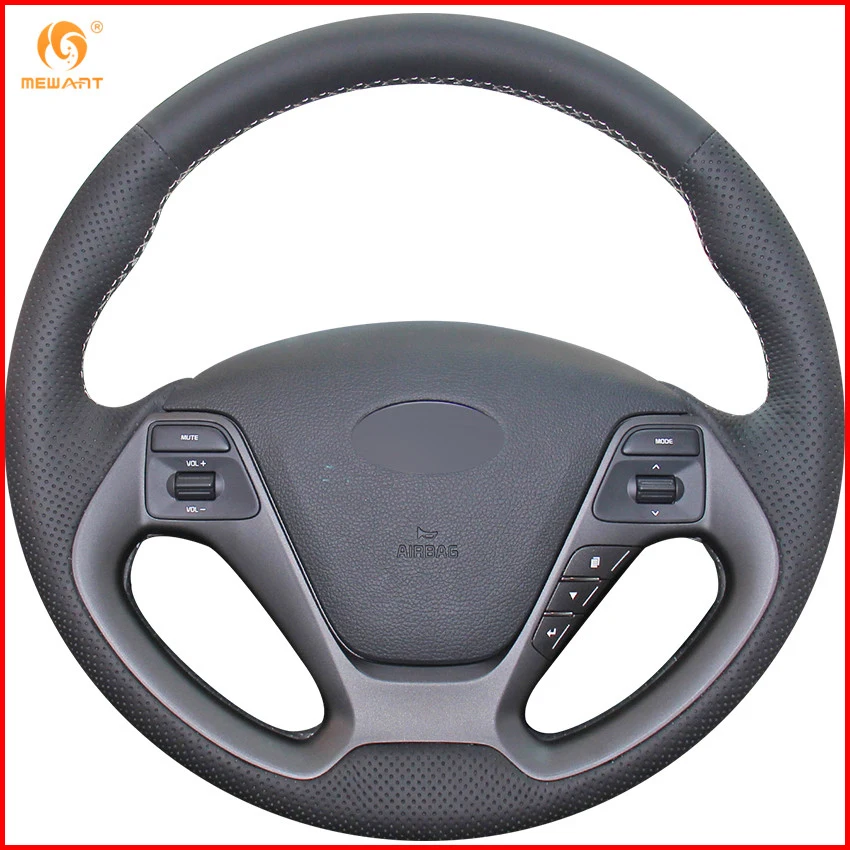 MEWANT Black Genuine Leather Car Steering Wheel Cover for Kia K3 2013 K2 Rio 2015 2016 Ceed Ceeɽ 2012-2017 Cerato 2013-2017 |