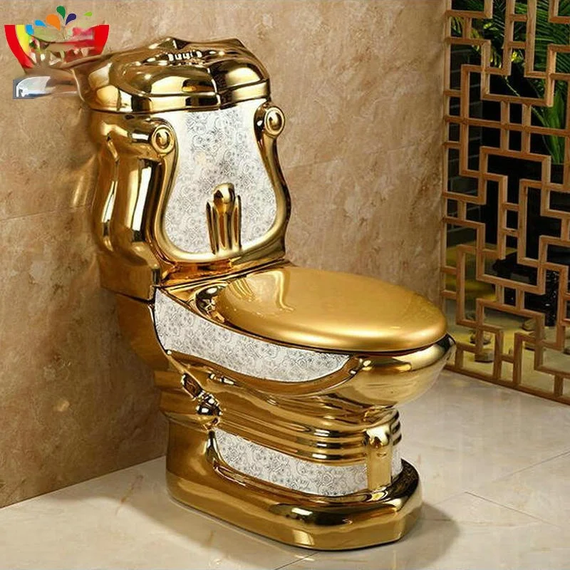 

Styl europejski artystyczny złoty jednoczęściowy Closestool Gravity Fluishing spłuczka toaletowa