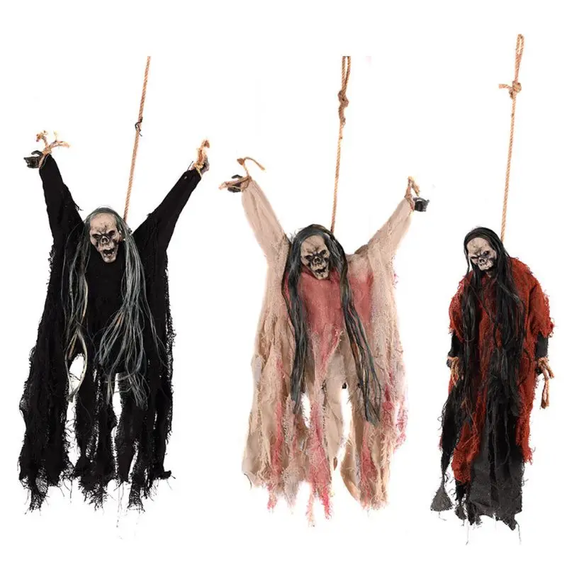 

Halloween Induction Vibration Glowing Eyes Hanging Skull Ghost Pendant Scary Doll Ornaments for Lawn Garden Party Props