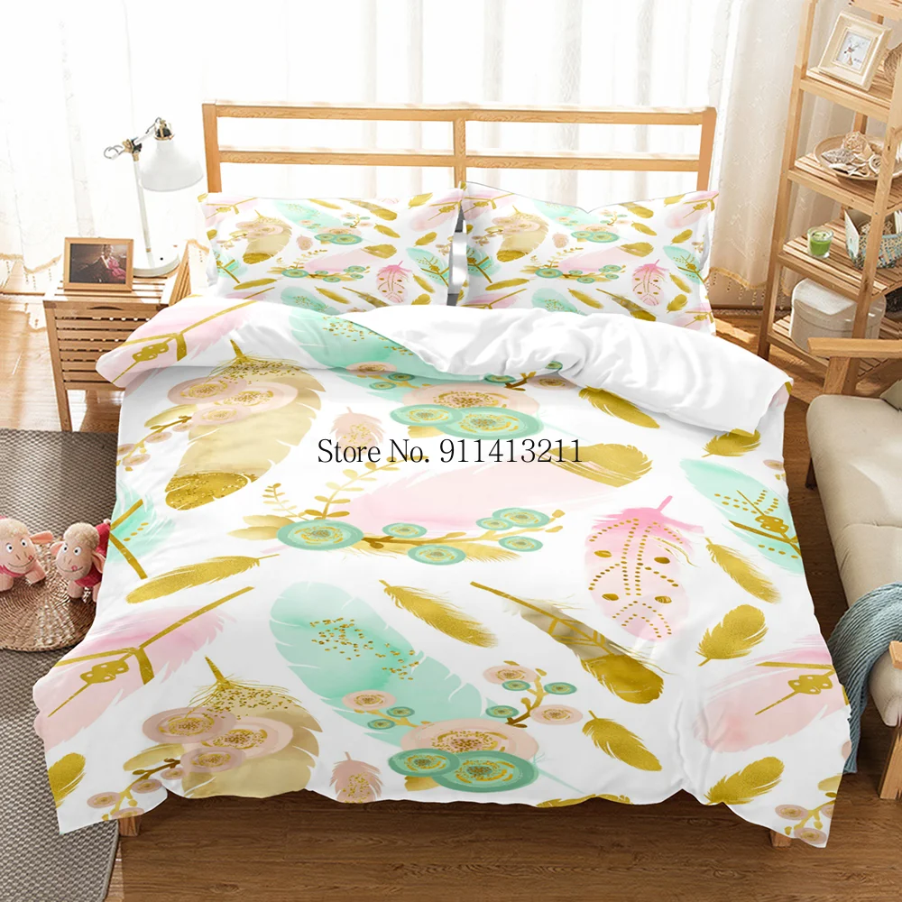 Богемные модные 3d постельные принадлежности набор пододеяльников из перьев