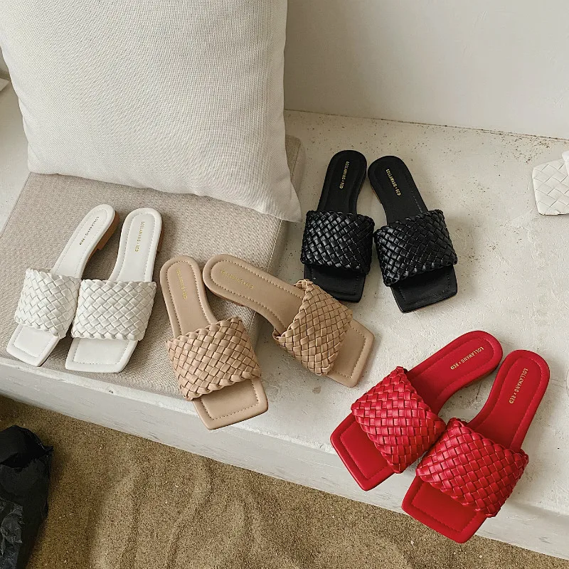 Женские винтажные плетеные сандалии MONMOIRA на плоской подошве с квадратным носком