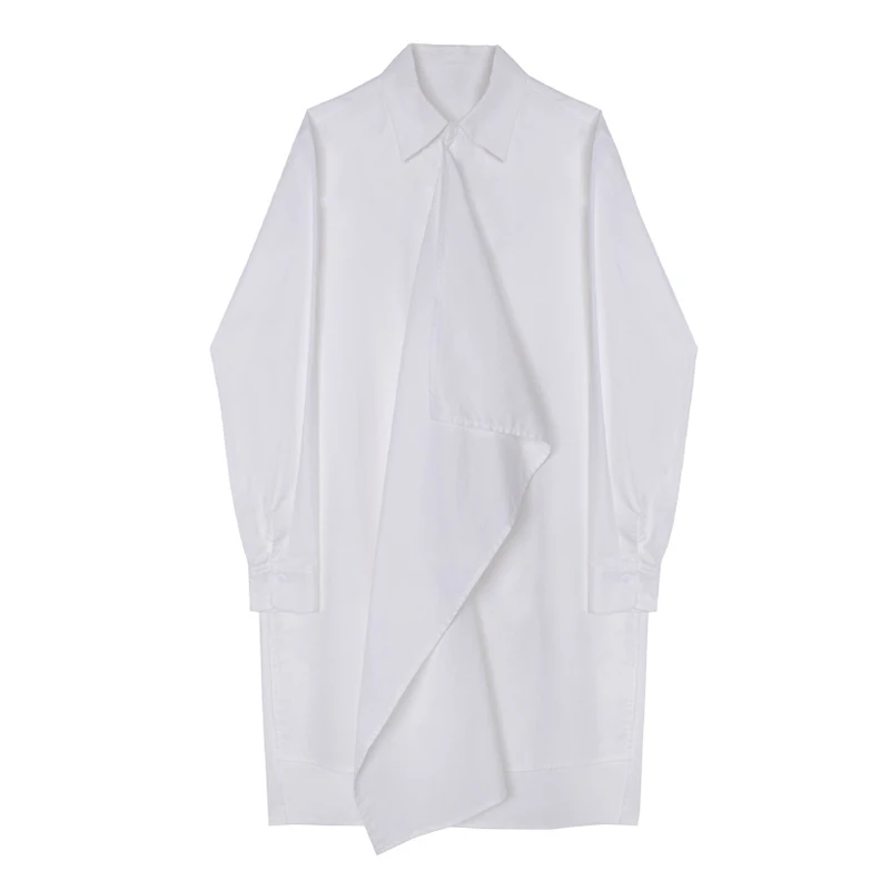 

[EAM] Women White Irregular Split Big Size Blouse New Lapel Long Sleeve Loose Fit Shirt Fashion Tide Spring Autumn 2021 1DB363