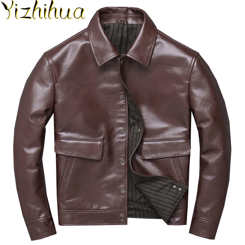 

Free Delivery For sale, the new pure leather coat of 2029, the dark brown leather coat of American men, and the leather coat of