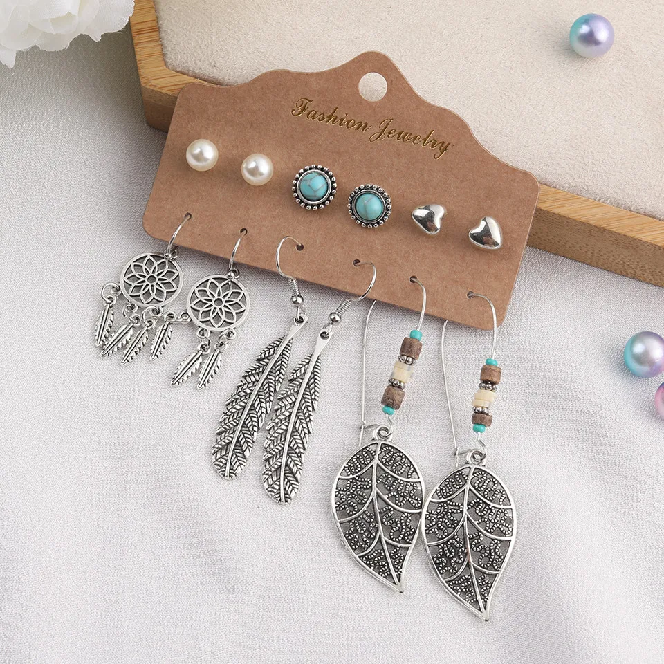 

Bohemia Bride Earrings Set Vintage Ethnic Long Round Leaf Tassel Wedding Water Drop Earrings for Women Girls Statement Jewelry