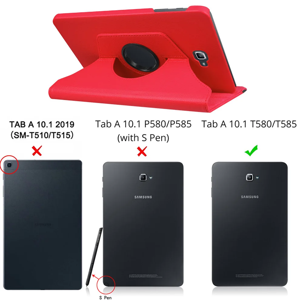 Red Вращающийся на 360 градусов Чехол-книжка для samsung Galaxy Tab A A6 10,1 T580 T585 SM-T580 SM-T585 10,1 дюймовые планшеты - Цвет: Red