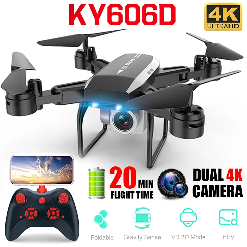 Профессиональный складной Дрон KY606D RC 4k Квадрокоптер с длинным временем полета fpv Вертолет с 4K HD Wifi камерой Дрон VS ky601s Дрон
