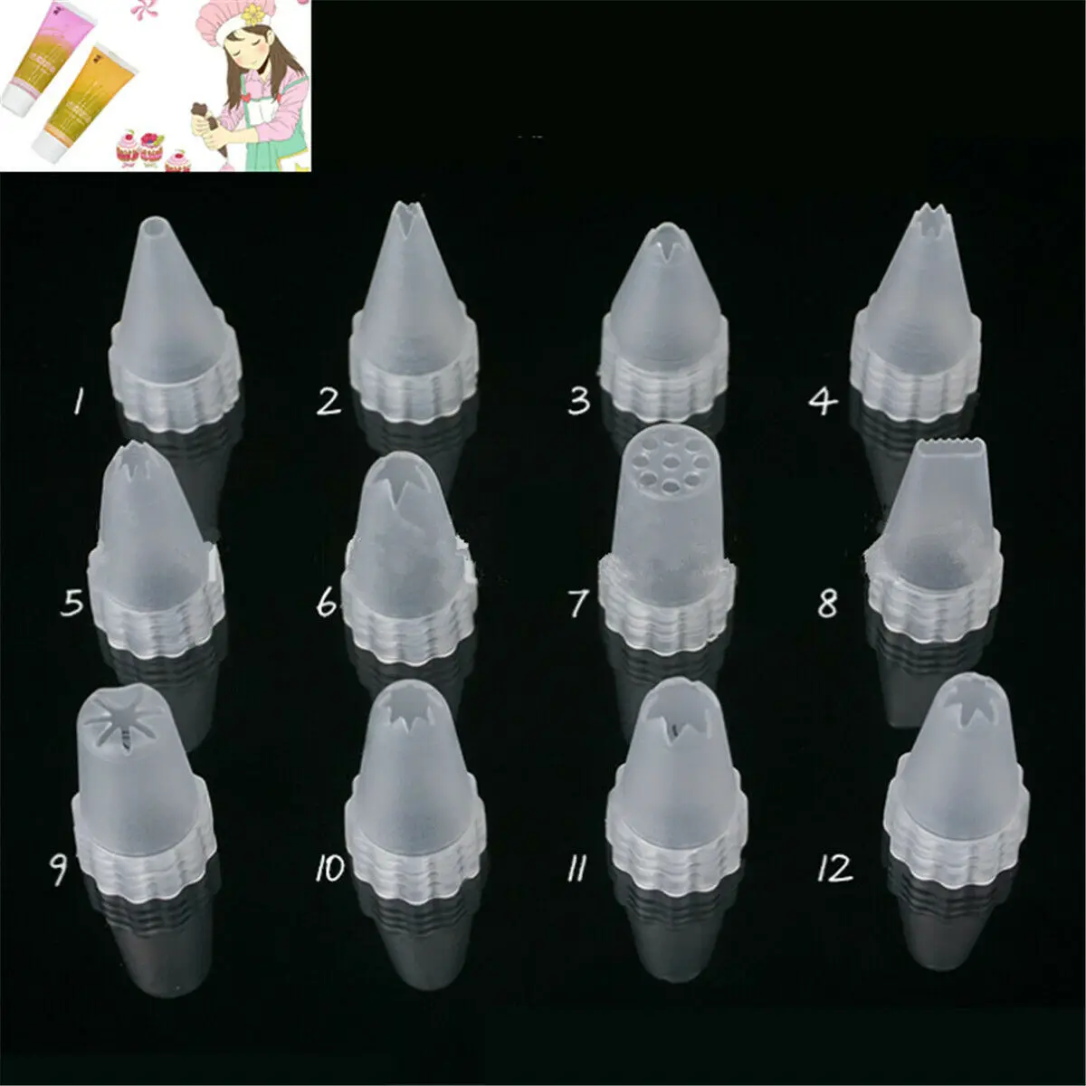 

12 шт., пластиковые насадки для украшения тортов