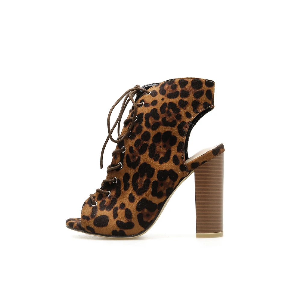 Сандалии женские с леопардовым принтом босоножки перекрестной шнуровкой