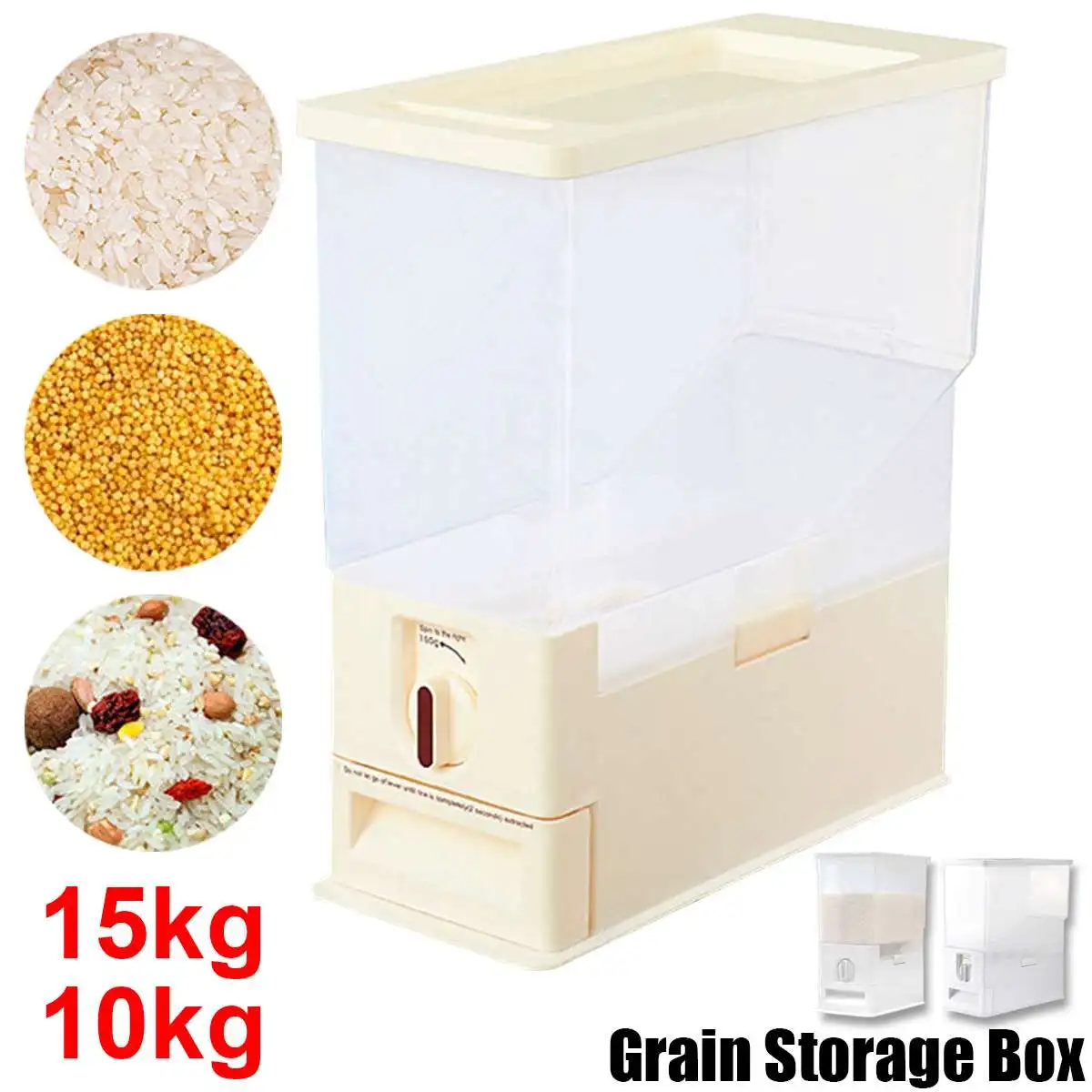 

Whole Grain Storage Rice Bucket Wall-Mounted Rice Storage Tank Out Rice Dry Food Storage Box Kitchen Thick Plastic Cover Home