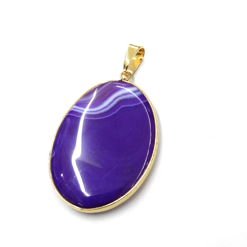 

Egg-shaped Rose Red Stripe Agates Edging Pendant Reiki Healing Natural Stone Meditation Amulet DIY Jewelry Size 30x45mm