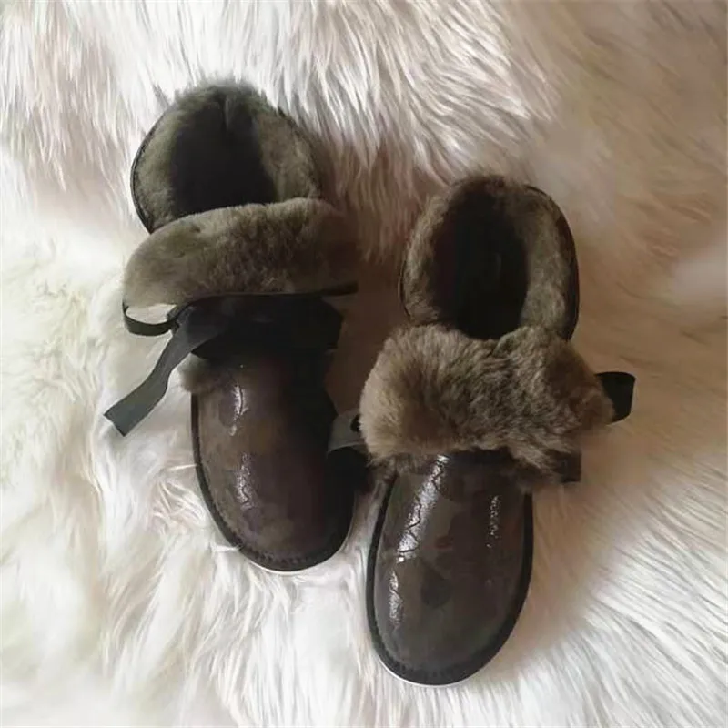 Пикантная камуфляжная Классическая обувь из 100% натурального меха Mujer Botas