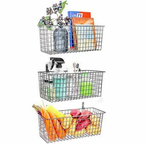 

3 Set [Extra Large] Hanging Wall Basket for Storage, Wall Mount Industrial Gray
