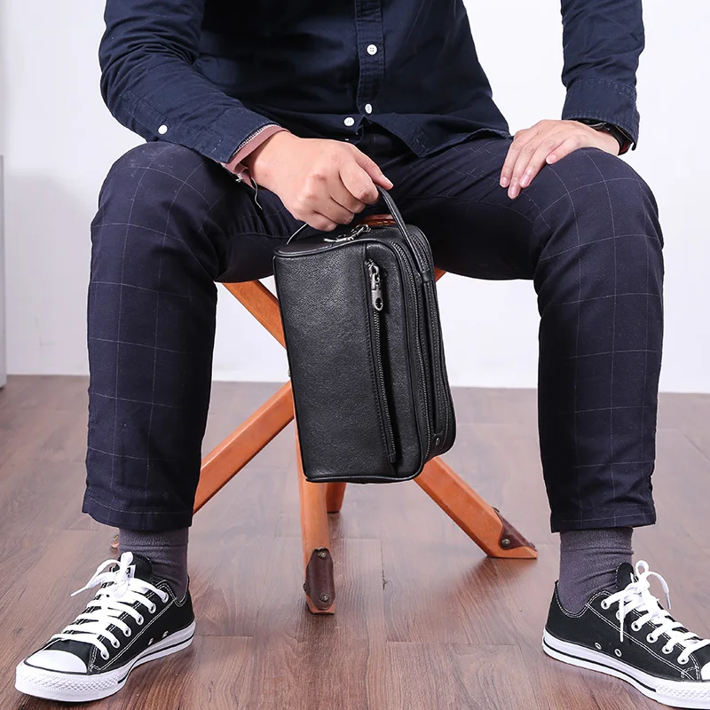 AETOO мужская сумка кожаная большая вместительная двойная молния Портативная