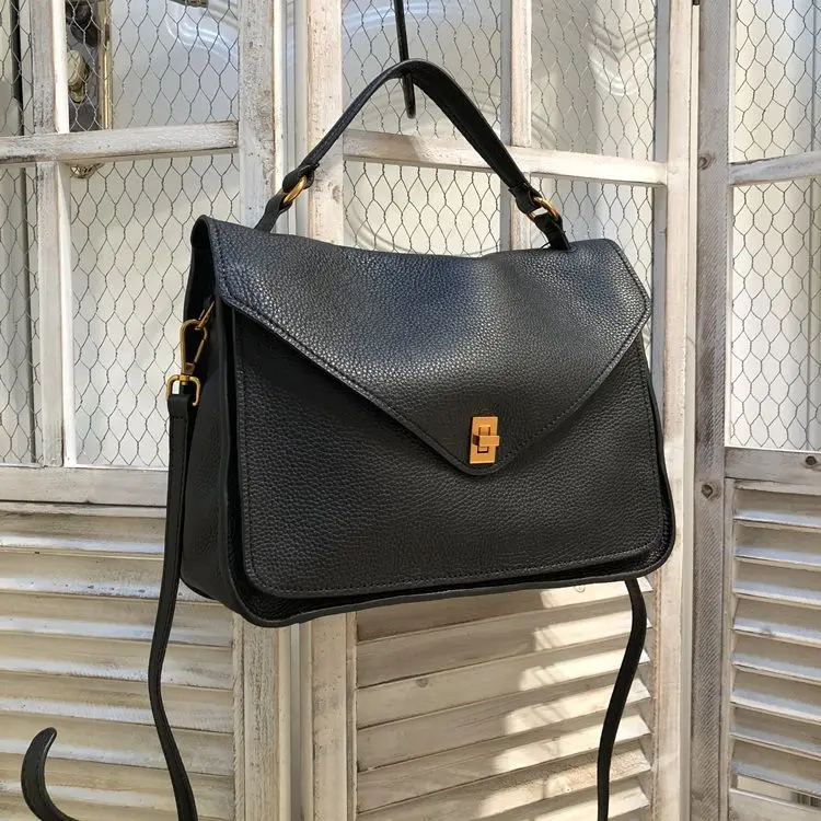 New Retro Flap Cover Bag Natural Skin Women's Handbag Classic Official OL Briefcase Ladies Shoulder Bag Cowhide Messenger Bag