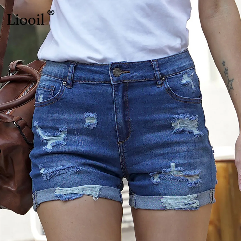 

Женские рваные джинсовые шорты, синие хлопковые эластичные Рваные джинсовые шорты с высокой талией, уличная одежда с карманами, сексуальные обтягивающие джинсовые шорты с дырками, лето 2022