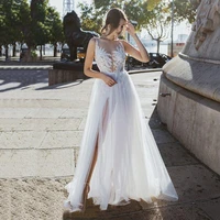 cheap beach wedding dresses 2022 sexy side split open back boho bridal dress lace wedding gowns plus size vestido de novia