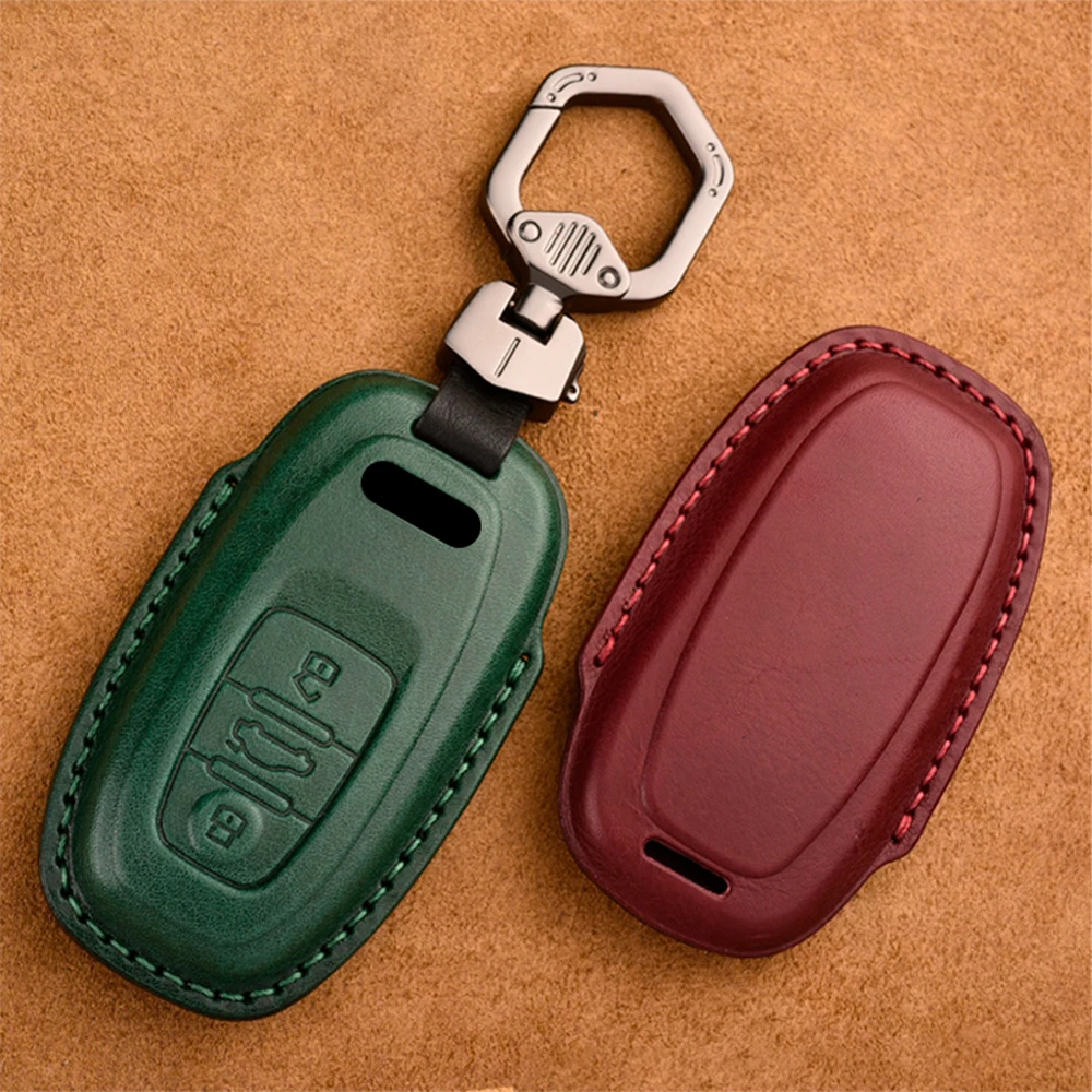 

Genuine Leather Car Key Case Fob Skin For Audi A1 A3 A4 A5 Q7 A6 C5 C6 Car Holder Shell Remote Cover Keychain Car Accessories