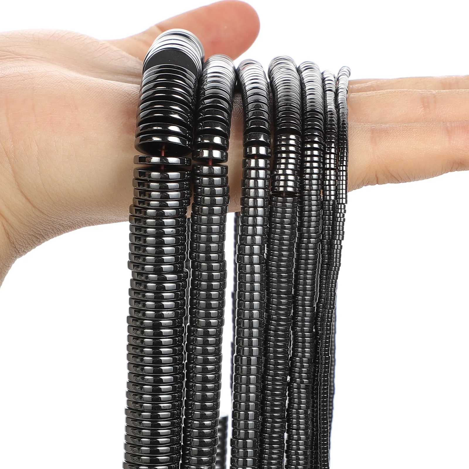 Цилиндрические черные гематитовые бусины из натурального камня круглые