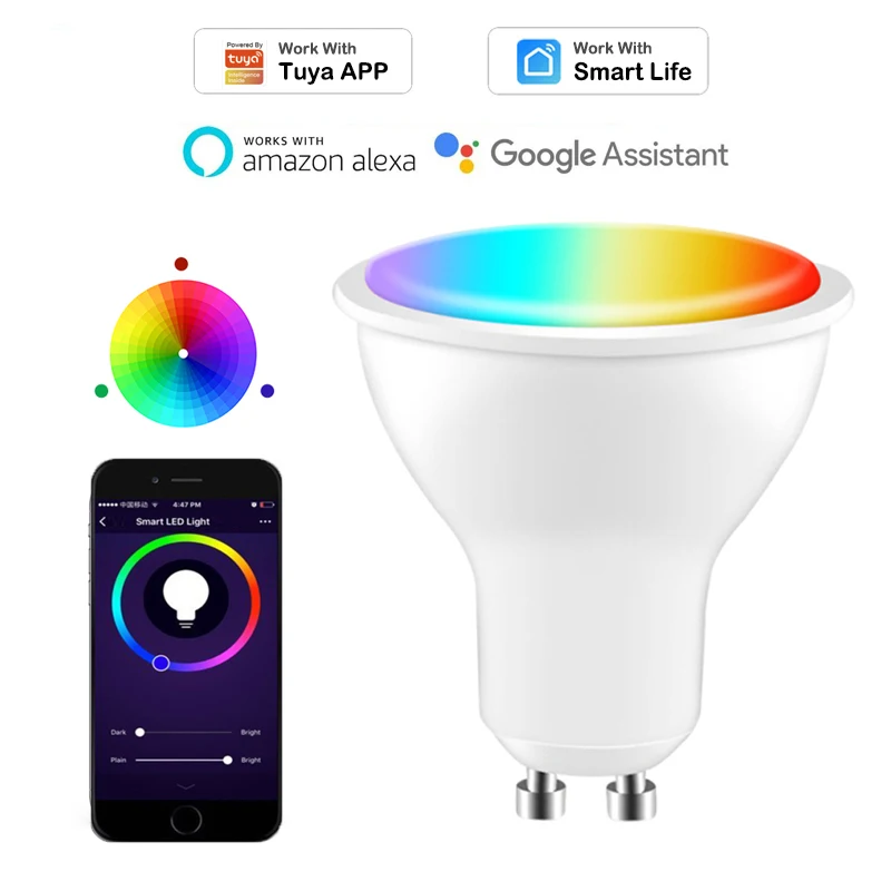

4W RGBCW Wifi GU10 LED Light Bulb Spotlight For Tuya smart life APP 85-265V Voice Control Work with Alexa Google Home