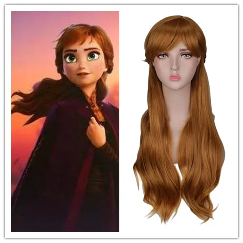 Long Wavy Braid Cosplay Halloween Costume or Daily Use Snow Queen Prince Anna Elsa brown Synthetic hair cosplay wigs + Free cap
