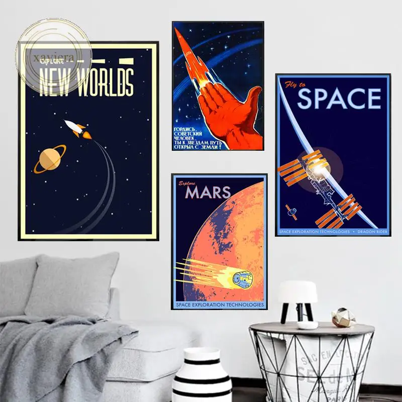 

Cosmic Space Mars Retro Canvas Painting Nordic New World Wall Art Posters and Prints Retro Picture Modern Home Decor Living Room