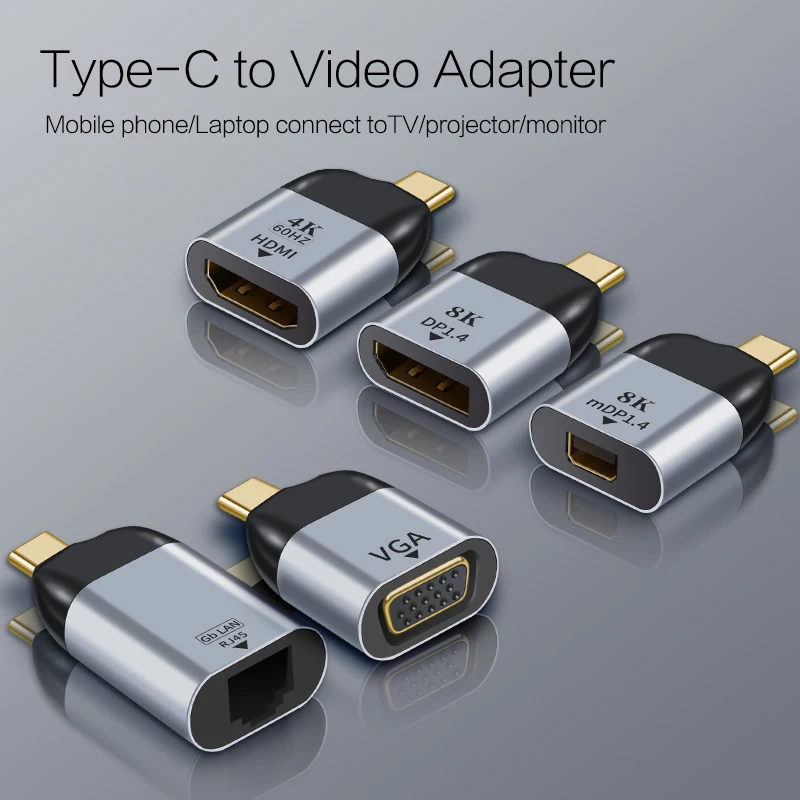 USB Type C к VGA 4K HDMI 8K DP Mini PD RJ45 мини адаптер для планшетов и ноутбуков Macbook подключение