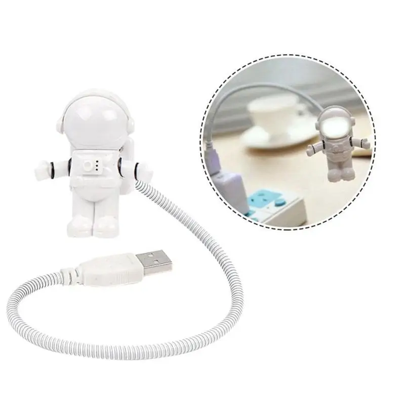 Белый гибкий космонавт астронавт трубка USB СВЕТОДИОДНЫЙ Ночник Лампа для компьютера ноутбук Laptop персональный компьютер для чтения Портативный DC 5V креативный