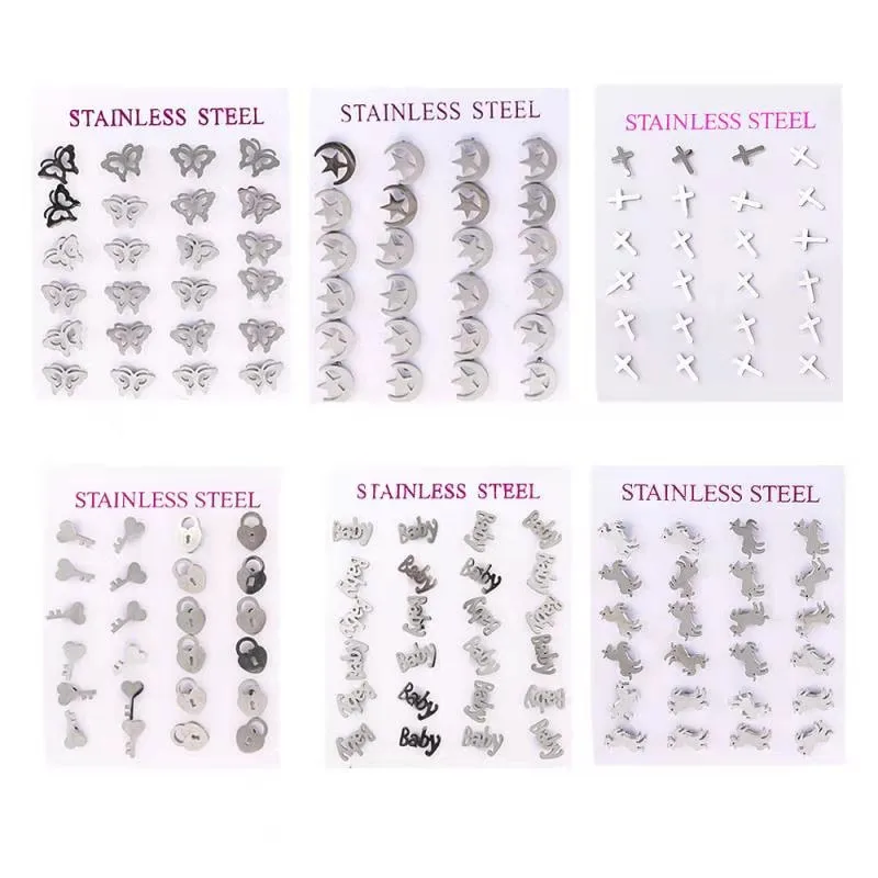 Серьги-гвоздики в виде бабочки 12 пар/компл. ювелирные украшения из нержавеющей