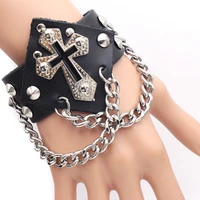 gothic rock cross leather bracelet punk black rivet bracelet for men women spikes bangle hip hop jewelry dropshipping