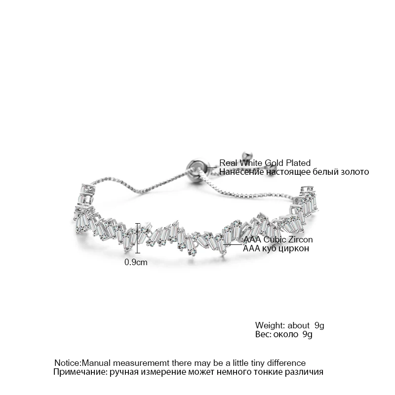 ZAKOL Модный Блестящий AAA кубический циркон багет Регулируемая цепочка браслет и