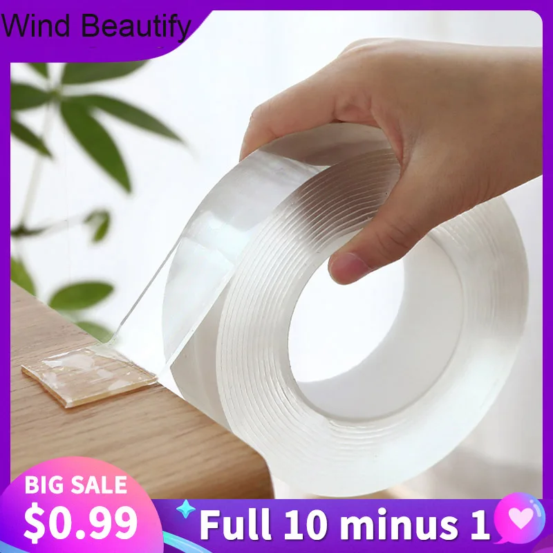 

Двухсторонняя лента, 1/2/3/5 м, нано-лента, Многоразовые водонепроницаемые наклейки на стену, не оставляющие следов и моющиеся самоклеящиеся п...