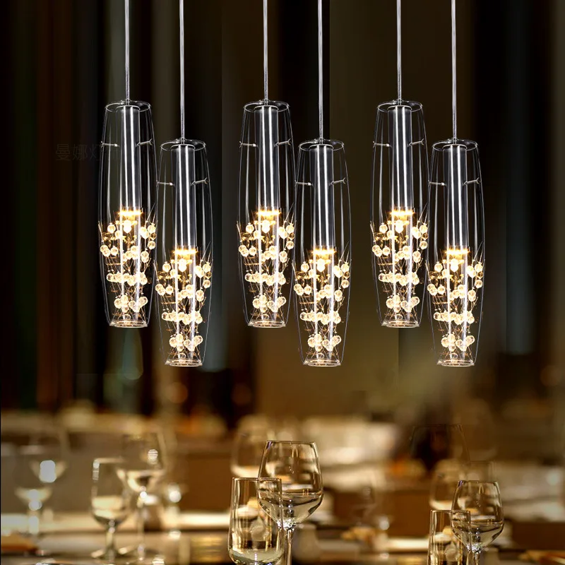 

Modern Simple Led Restaurant Chandelier Three Crystal Glass Single Head Creative Personality Table Dining Room Decorative Lamp