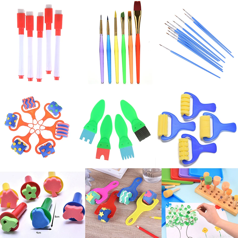 2022 1Set Sponge Brush Plastic Handle Paint Brushes Paintbrush Roller Children Kids DIY Graffiti Painting Drawing Tools | Игрушки и