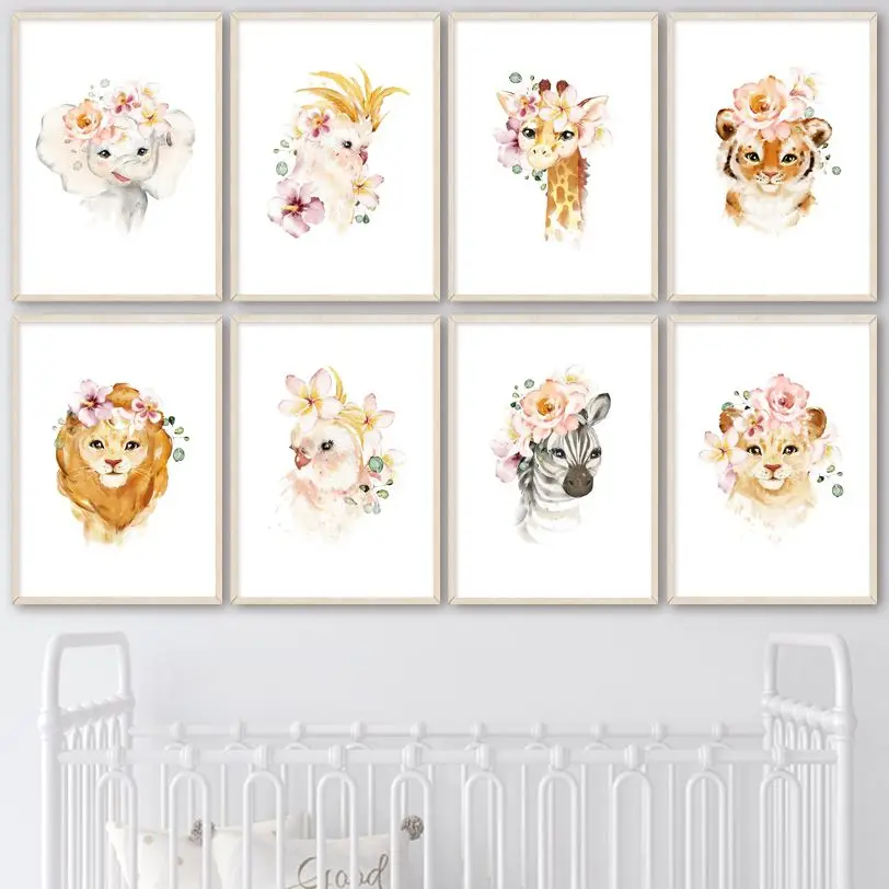 

Watercolor Tiger Lion Parrot Giraffe Zebra Wall Art Canvas Painting Nordic Posters And Prints Wall Pictures For Kids Room Decor