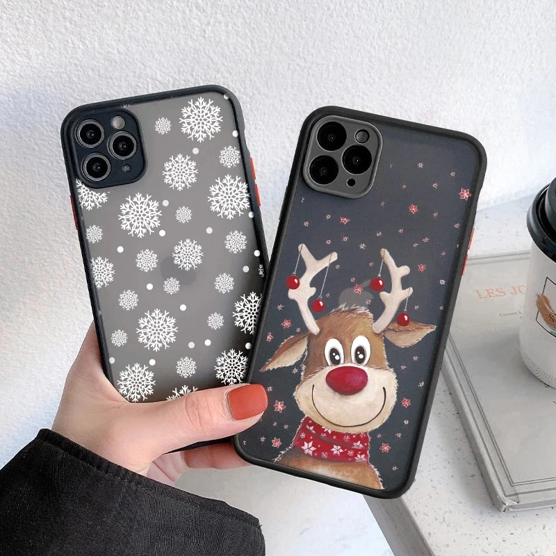 USLION Cute Christmas Santa Claus Elk Phone Case For iphone 11 12 13 14 Pro Max Mini XR Xs Max 7 8 Plus Hard PC Protection Cover
