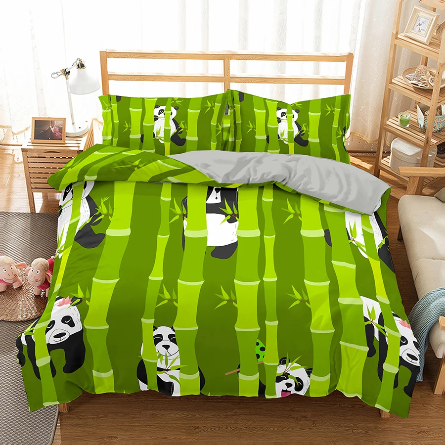 

Chinese Style 3d Panda Printed Bedding Set cute Green King Queen Twin Single Size Duvet Cover Home Textiles Bedclothes
