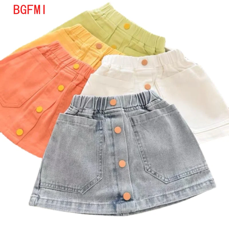 

3-9Y Baby Girl Candy color Summer clothes Pure Cotton Kids Children's clothing Buttons Small Waist Skirt Feel free to outfits